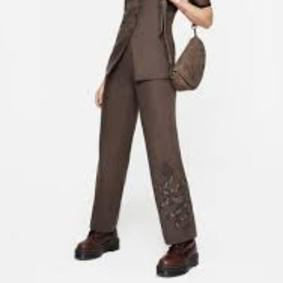 disturbia Pants - Gaia Linen Blend Snake Embroidered Wide Leg Trouser size 8